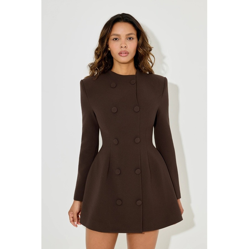 The Ultimate Muse Button Down Mini Dress Dark Brown XXS