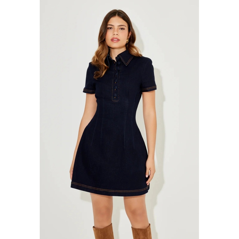 The Ultimate Muse Denim Collared Mini Dress Blue Pre Order – XXS