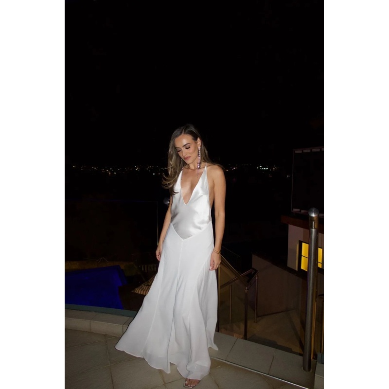 Gia V-Neck Maxi Dress White XXS
