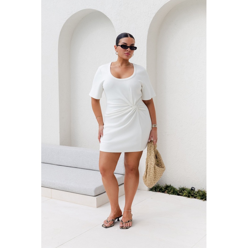 Jaz Hand Knot Mini Dress White Pre Order – XXS