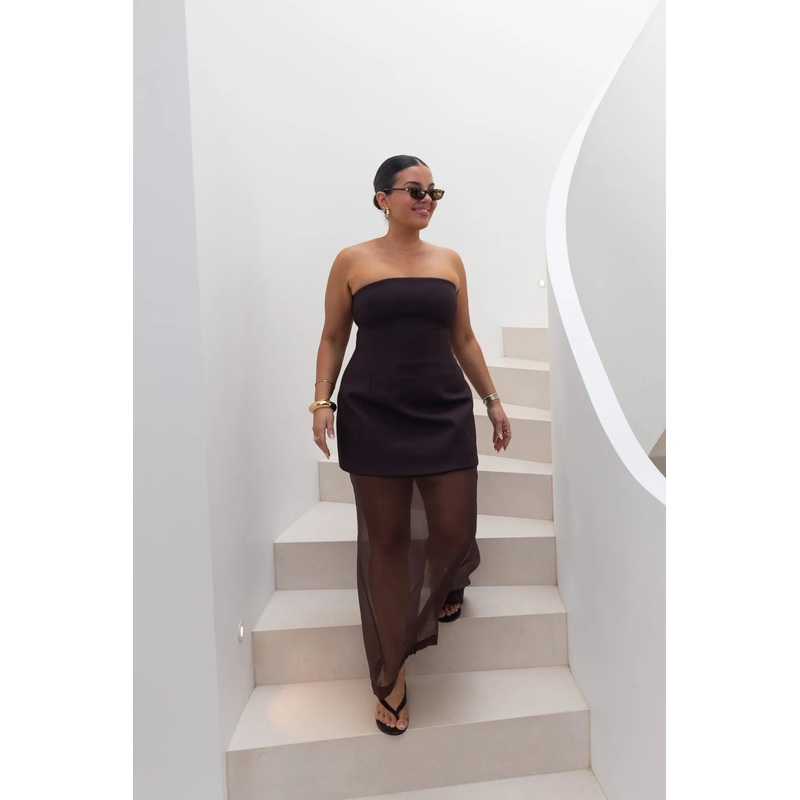 Jaz Hand Strapless Mini Dress Chocolate XXS