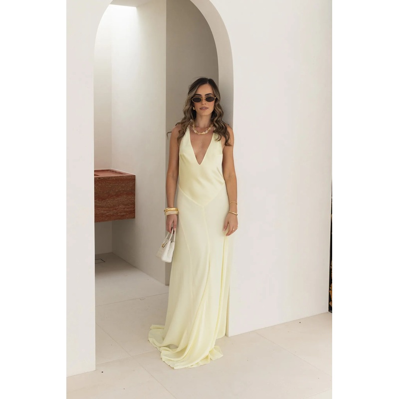 Jaz Hand V-Neck Maxi Dress Butter Pre Order – XXS