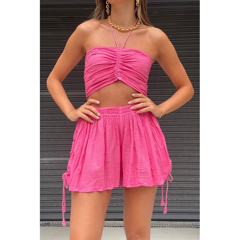 Ruched Tube Top Pink O/S