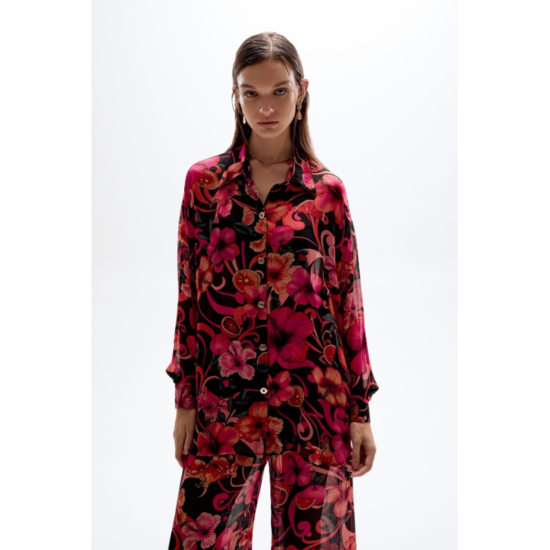 Solace Button Up Shirt Hibiscus Pink XS