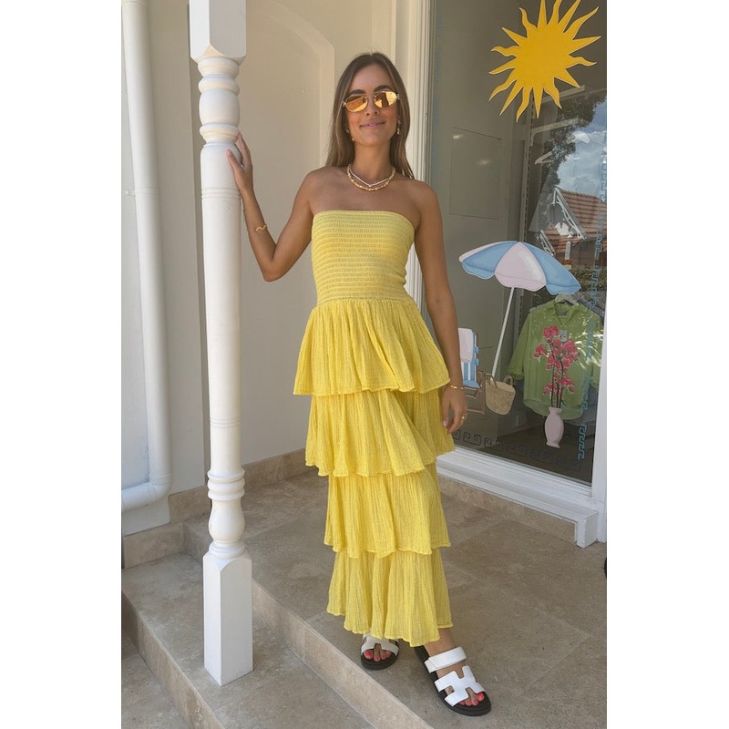 Tiered Maxi Dress Lemon/Gold O/S