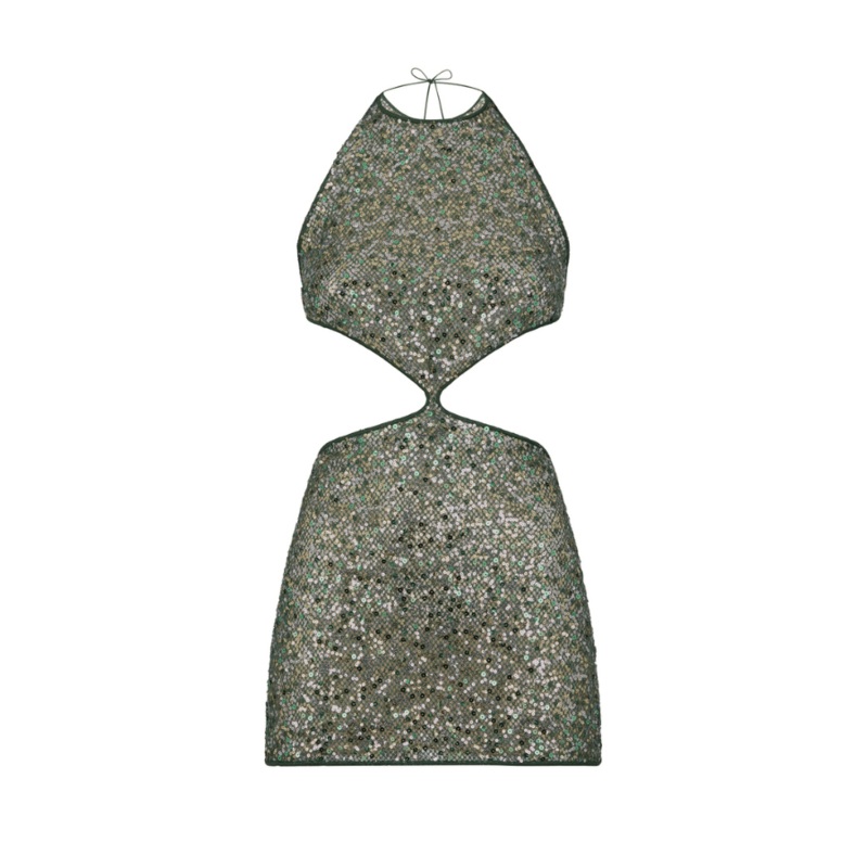 Netquins Cut Out Dress Metallic Green S