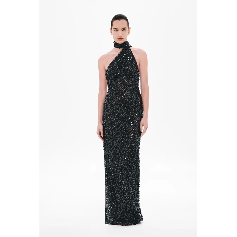The ‘Nicolette’ Crochet Sequin Dress Black XXS